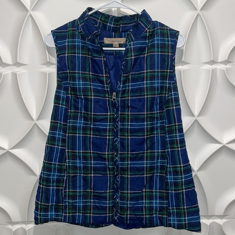 Croft and barrow blue plaid stripe sleeveless vest jacket M.   3
